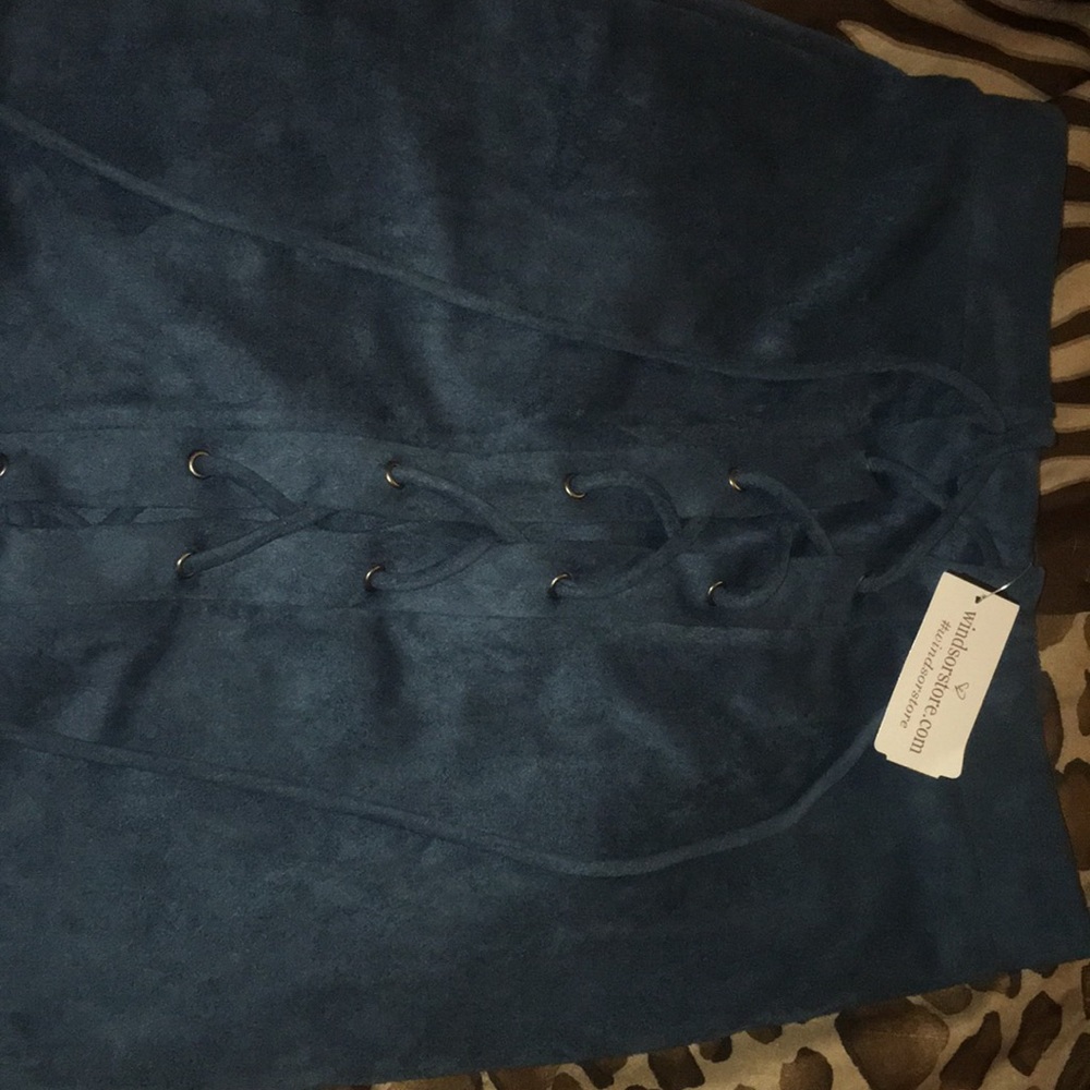 Turquoise lace up skirt